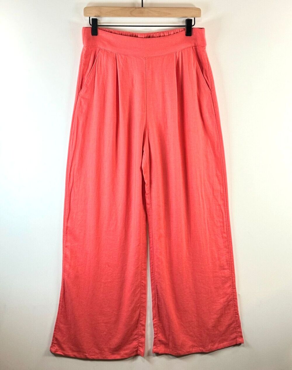 Abercrombie Fitch Women Pants Pink Pleated Linen Ultra Wide Leg Tailored Medium
